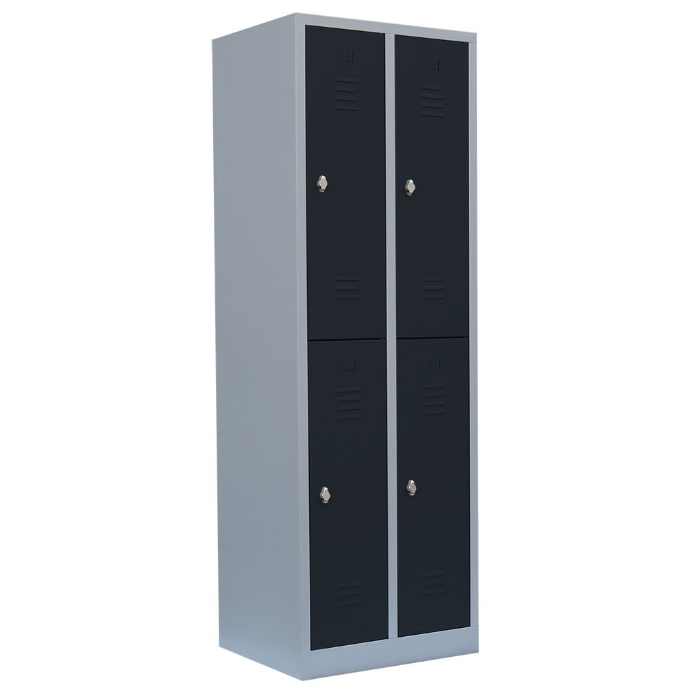 Garderobenschrank, Doppelstockspind, 2 Abteile, 4 Fächer, 1.950 x 600 x 500 mm (HxBxT), Stahl, Drehriegel, Korpus: lichtgrau, Front: anthrazitgrau