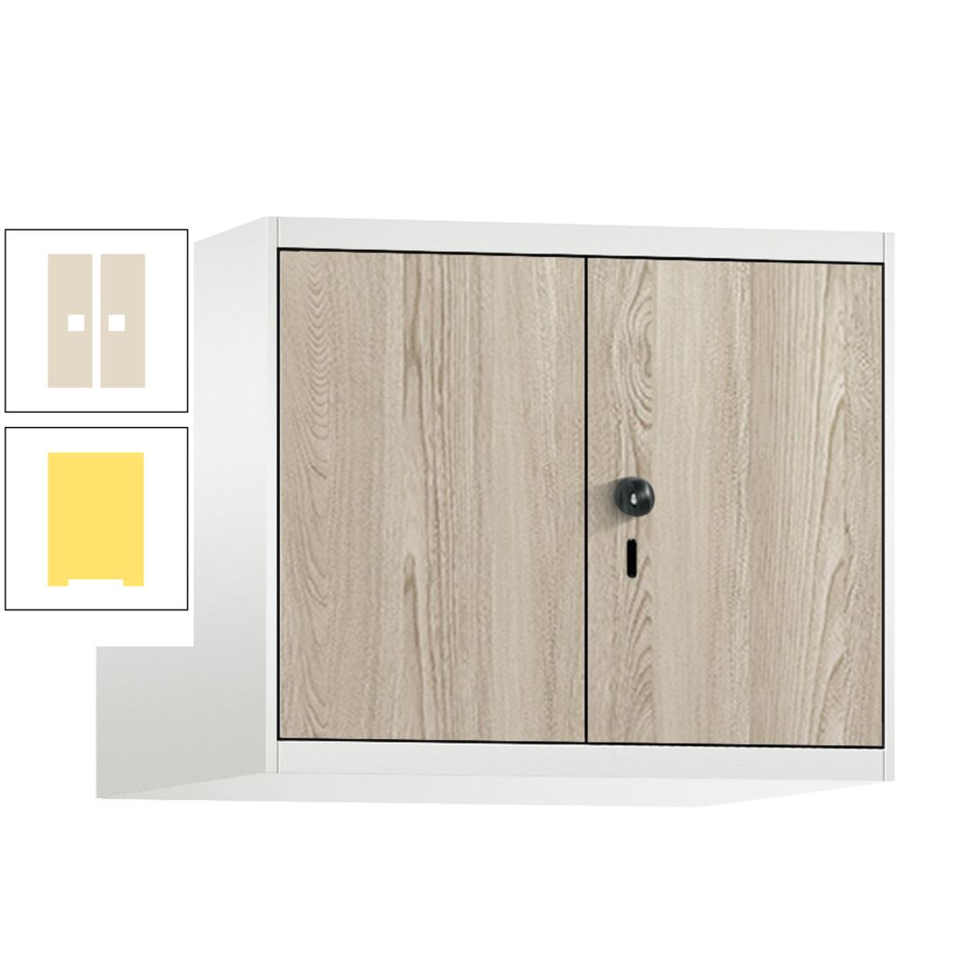 Aufsatzschrank, Schrankaufsatz, Türen paarweise, 2 Fächer a 300 mm, Farbe Pastellgelb, Tür anthrazitgrau , 500 x 600 x 500 mm (HxBxT)