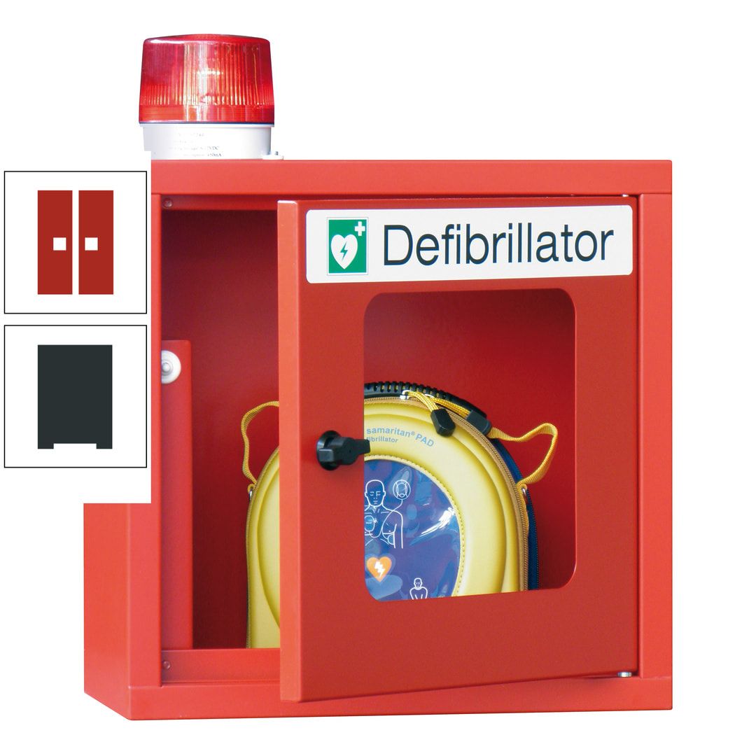 Defibrillatorenschrank mit akustischem und optischem Alarm - 490 x 400 x 200 mm (HxBxT) - Sichtfenster - anthrazitgrau