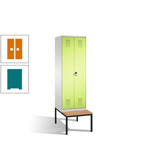 Doppel-Spind, Garderobenschrank, Buche Sitzbank untergebaut, 2 Abteile a 300 mm, Korpus anthrazitgrau, Tür anthrazitgrau, 2.090 x 600 x 815 mm (HxBxT)