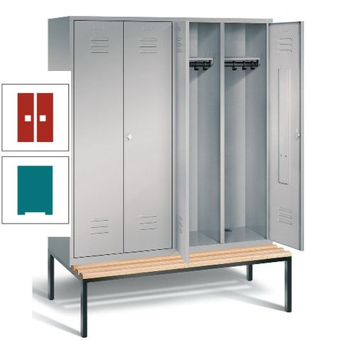 Doppel-Spindschrank, Buche Sitzbank untergebaut, 4 Abteile a 400 mm, Korpus lichtgrau, Tür anthrazitgrau, 2.090 x 1.590 x 815 mm (HxBxT)
