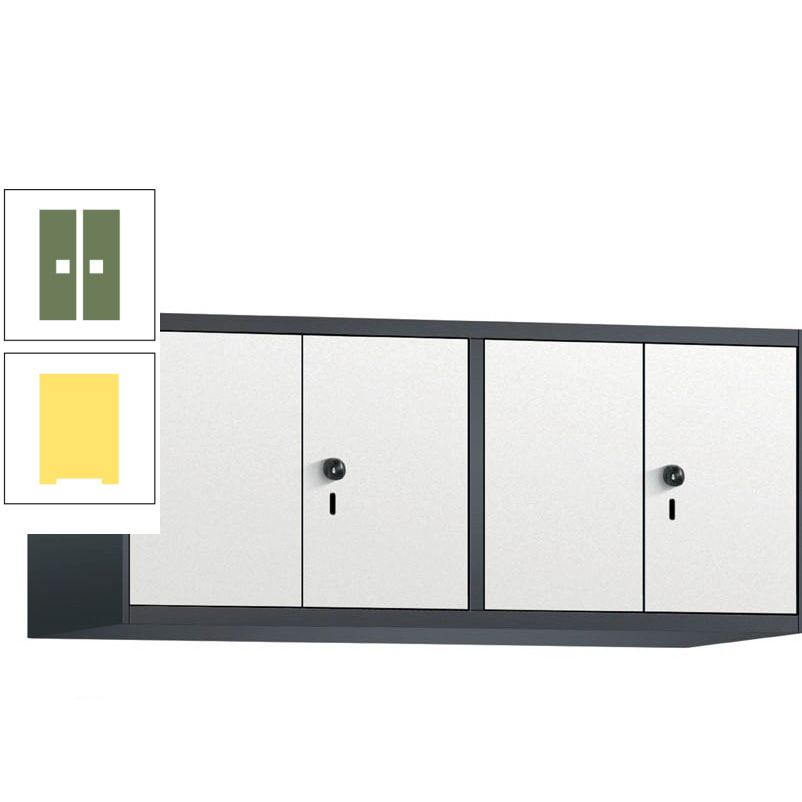 Aufsatzschrank, Schrankaufsatz, Türen paarweise, 4 Fächer a 300 mm, Farbe Pastellgelb, Tür anthrazitgrau, 500 x 1.200 x 500 mm (HxBxT)