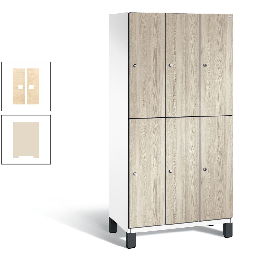 Fächerschrank, Garderobenschrank, mit Füßen, 3 Abteile, 1.980 x 900 x 525 mm (HxBxT), Korpus anthrazitgrau, Tür Donau-Ahorn