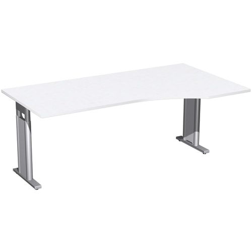 Eckschreibtisch, Ecke rechts, Füße einseitig verkürzt, C-Fuß Pro, höhenverstellbar, 680-820 x 1.600 x 1.000 mm (HxBxT), Gestell silber, Dekor Ahorn