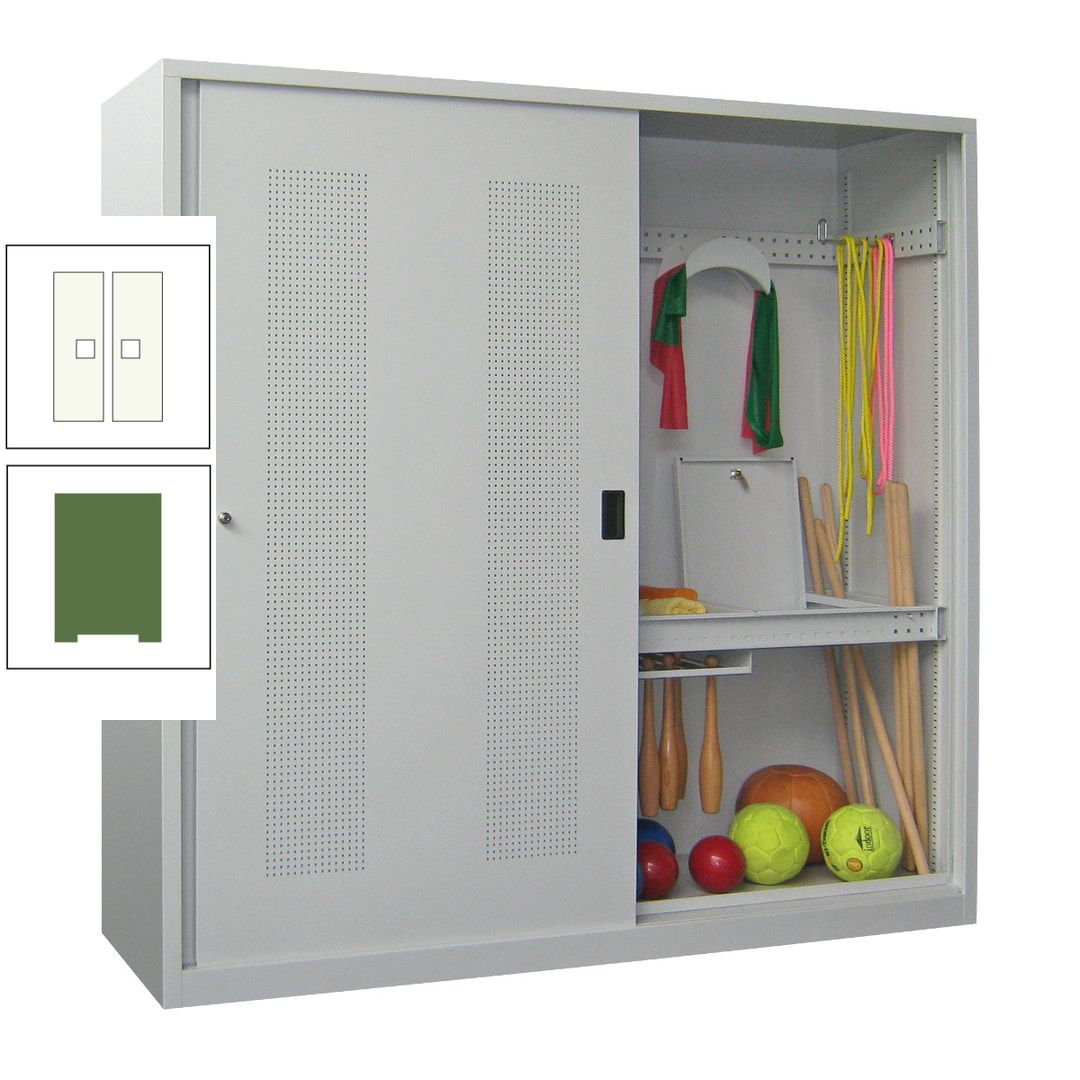 Ballschrank - Schiebetüren mit Lochfeld - Trennwand - 1.950x2.000x600 mm (HxBxT) - anthrazitgrau