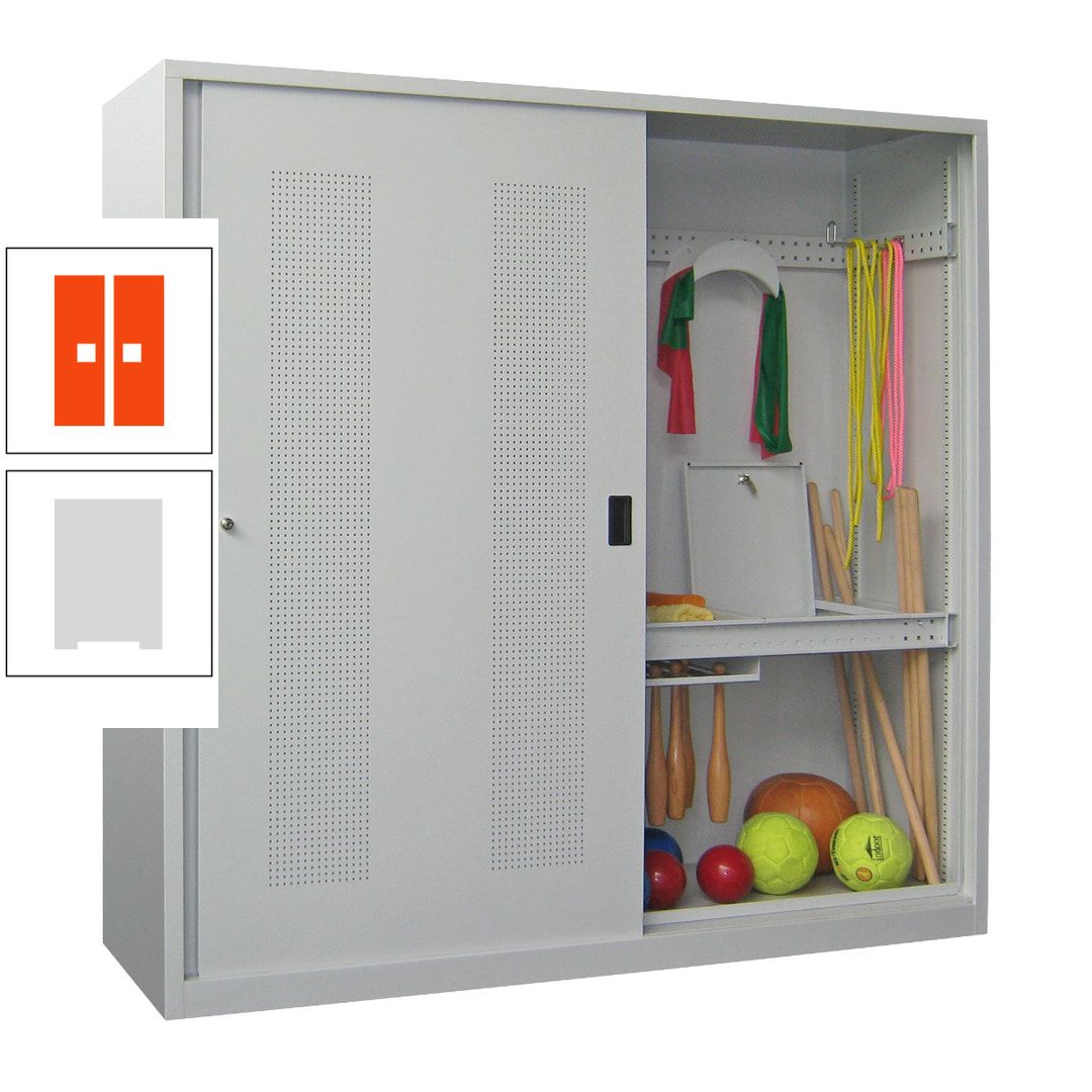 Ballschrank - Schiebetüren mit Lochfeld - Trennwand - 1.950x2.000x600 mm (HxBxT) - anthrazitgrau