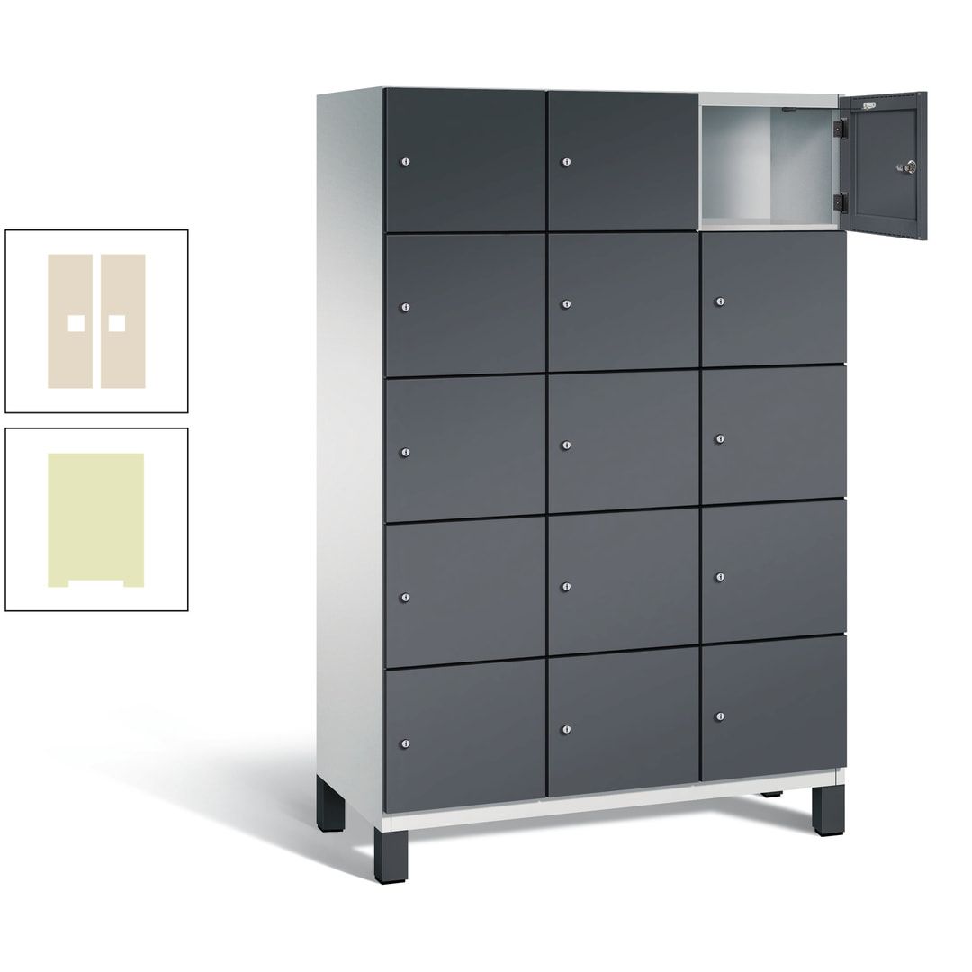 Fächerschrank, Stahlschrank, 15 Fächer, Türöffnungsbegrenzer, Füße, 1.980 x 1.200 x 525 mm (HxBxT), Korpus anthrazitgrau, Front anthrazitgrau