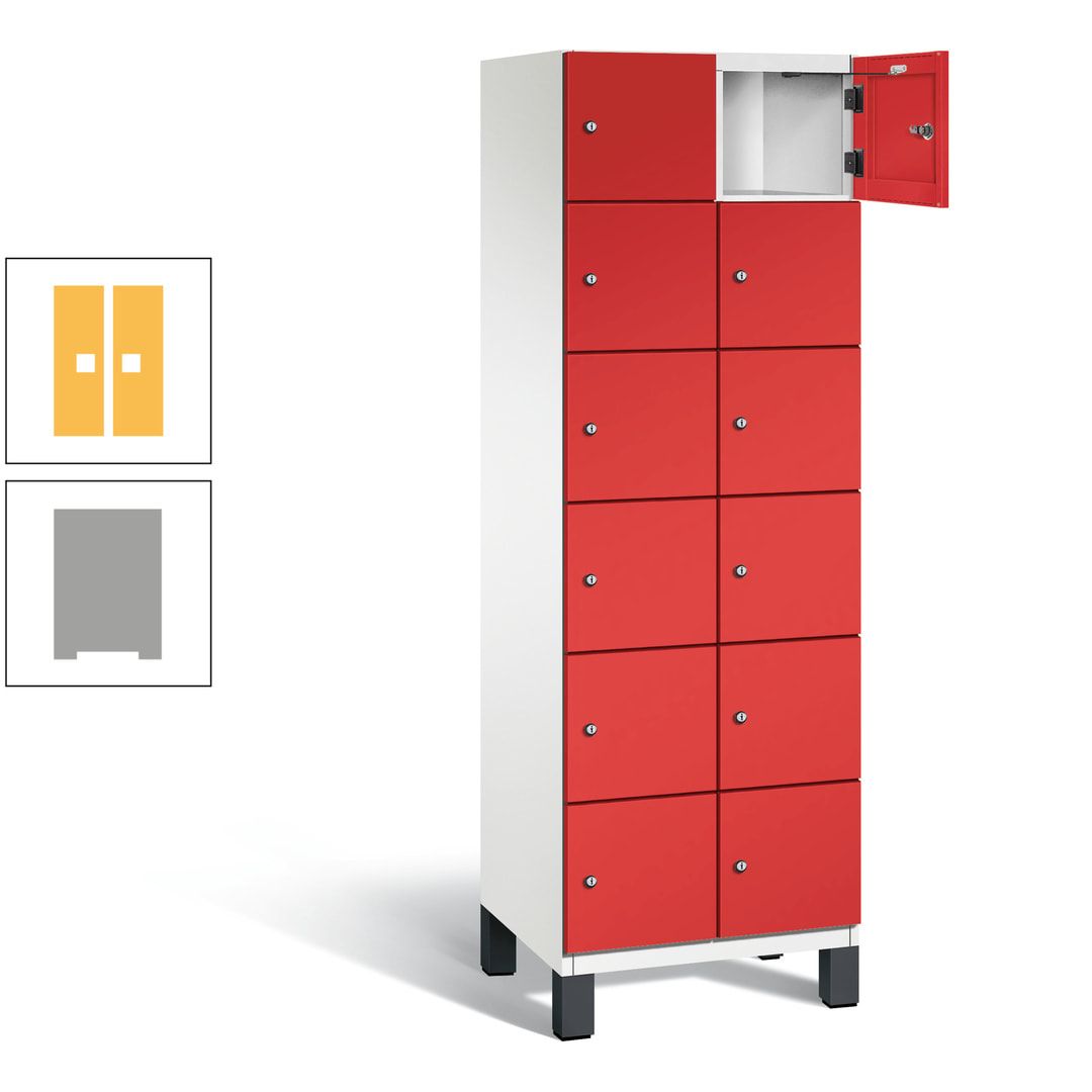 Fächerschrank, Stahlschrank, 12 Fächer, Türöffnungsbegrenzer, Füße, 1.980 x 600 x 525 mm (HxBxT), Korpus anthrazitgrau, Front anthrazitgrau