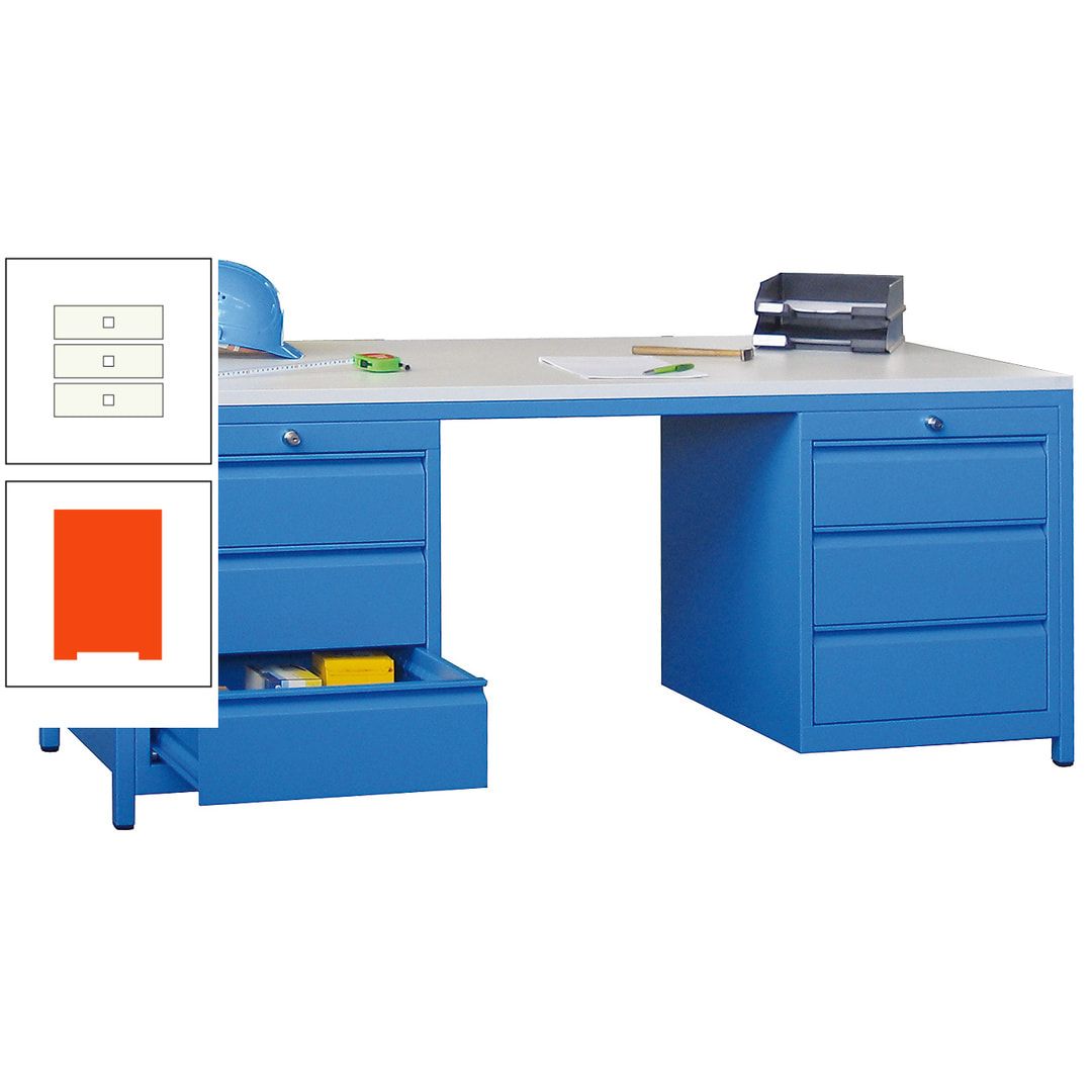 Meisterschreibtisch - 2 Schubladenblöcke - 6 Schubladen - 720 x 1.700 x 800 mm (HxBxT) - anthrazitgrau