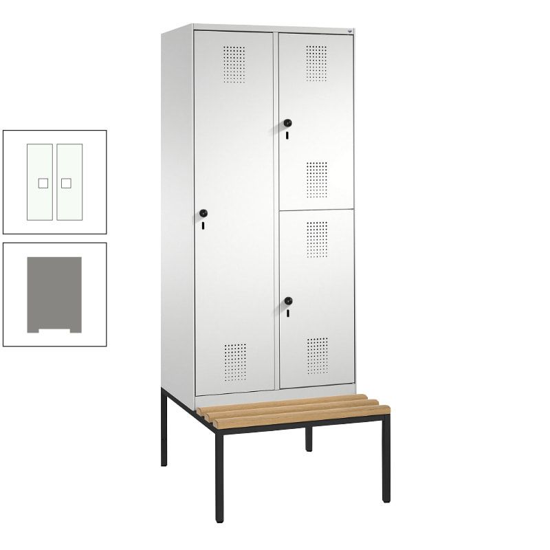 Garderobenschrank, Spind ein- und doppelstöckig Sitzbank, 2 Abteile, 3 Fächer, 2.090 x 800 x 500 mm (HxBxT), Front anthrazitgrau, Korpus anthrazitgrau