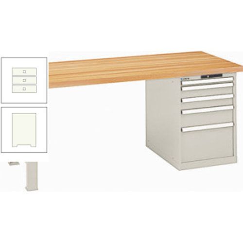Werkbank, Buchenplatte - Code Lock - Tragkraft 1.000 kg - 850 x 2.000 x 800 mm (HxBxT) - 5 Schubladen - Capriblau