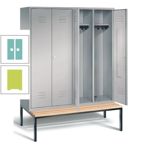 Doppel-Spindschrank, Buche Sitzbank untergebaut, 4 Abteile a 400 mm, Korpus lichtgrau, Tür anthrazitgrau, 2.090 x 1.590 x 815 mm (HxBxT)