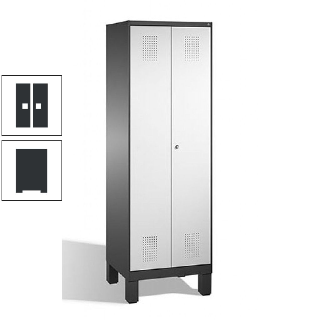 Doppel-Spind, Doppeltüren, Garderobenschrank mit Füßen, 2 Abteile a 300 mm, Korpus anthrazitgrau, Tür anthrazitgrau, 1.850 x 600 x 500 mm (HxBxT)