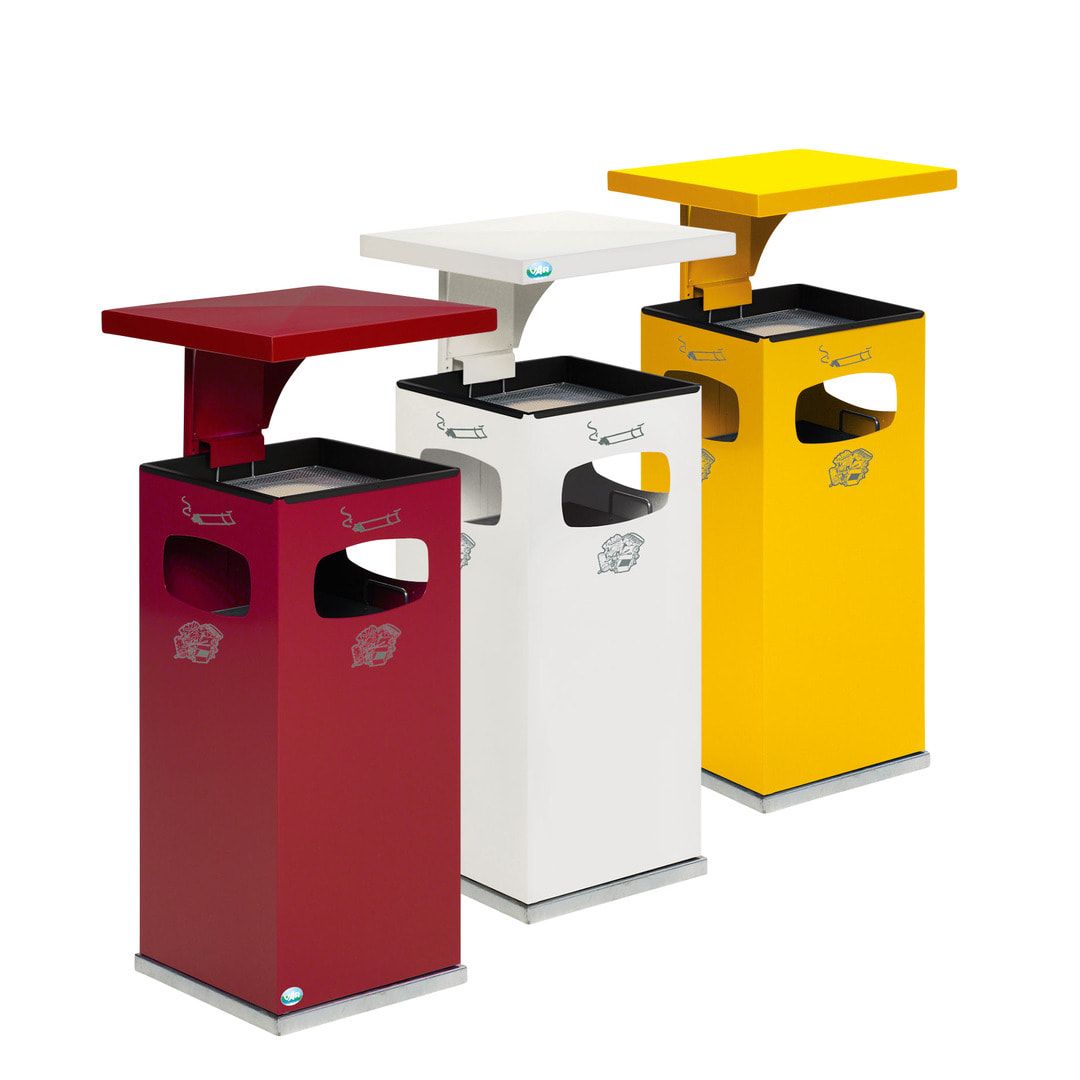 Abfallsammler mit Ascher und Dach - eckig - Volumen 72 l - 955 x 500 x 500 mm (HxBxT) - Antik silber