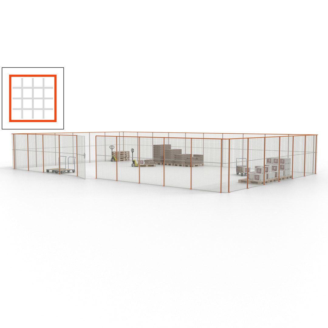 Maschinen Schutzgitter - Hallentrennwand - Sicherheitszaun - Tür - 48 m - 2.200 x 15.400 x 9.400 mm (HxBxT) - enzianblau