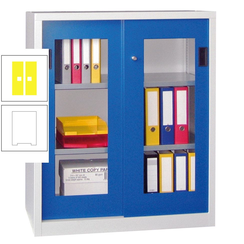 Schiebetürenschrank - Sichtfenstertüren - 1.000x1.000x400 mm (HxBxT) - 2 Böden, gepulvert - Zylinderschloss - anthrazitgrau