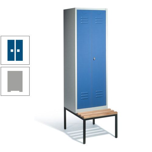 Doppel-Spindschrank, Buche Sitzbank untergebaut, 2 Abteile a 300 mm, Korpus lichtgrau, Tür anthrazitgrau, 2.090 x 610 x 815 mm (HxBxT)