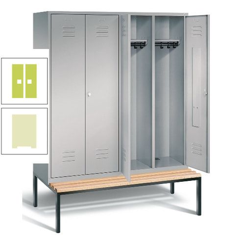 Doppel-Spindschrank, Buche Sitzbank untergebaut, 4 Abteile a 400 mm, Korpus lichtgrau, Tür anthrazitgrau, 2.090 x 1.590 x 815 mm (HxBxT)