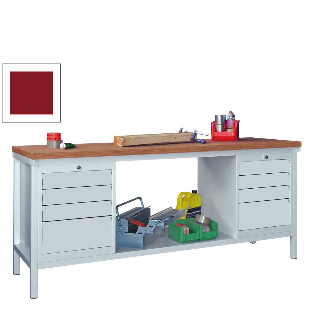 Werkbank - 2 Schubladenblöcke - 900 x 2.000 x 700 mm (HxBxT) - anthrazitgrau
