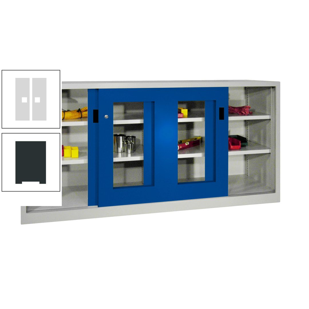 Schiebetürenschrank - Sichtfenstertüren - 1.000x2.000x400 mm (HxBxT) - 4 Böden, gepulvert - Zylinderschloss - anthrazitgrau