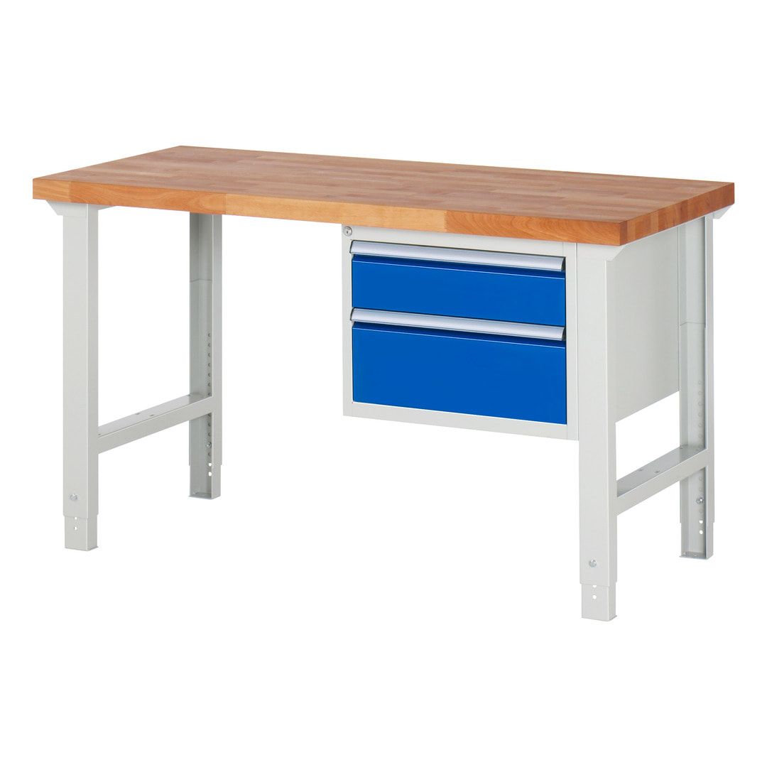 Werkbank - 2 Schubladen - Teilauszug - 150:1 / 210:1 - Höhe 790-1.140 mm - 1.500 x 700 mm (BxT) - 750 kg - Buche - Anthrazitgrau