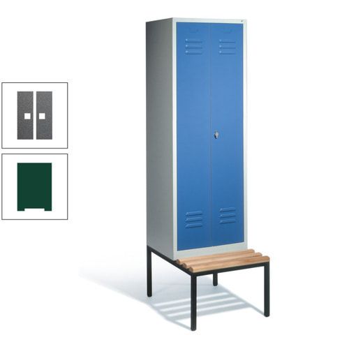 Doppel-Spindschrank, Buche Sitzbank untergebaut, 2 Abteile a 300 mm, Korpus lichtgrau, Tür anthrazitgrau, 2.090 x 610 x 815 mm (HxBxT)