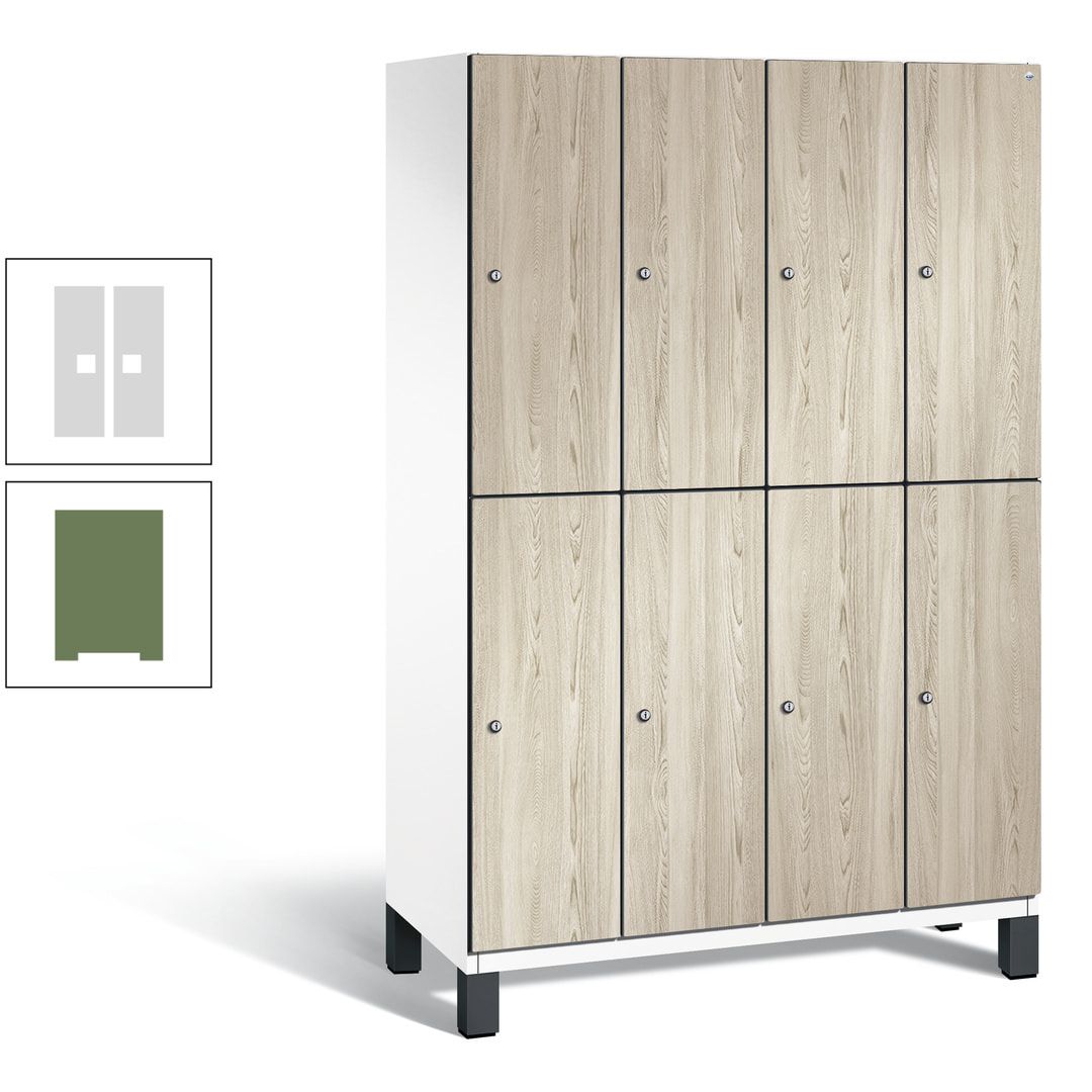 Fächerschrank, Garderobenschrank, mit Füßen, 4 Abteile, 1.980 x 1.200 x 525 mm (HxBxT), Korpus anthrazitgrau, Tür Donau-Ahorn