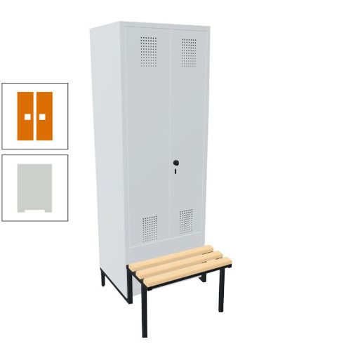 Doppel-Spind, Garderobenschrank, Buche Sitzbank integriert, 2 Abteile a 400 mm, Korpus anthrazitgrau, Tür anthrazitgrau, 1.850 x 800 x 815 mm (HxBxT)