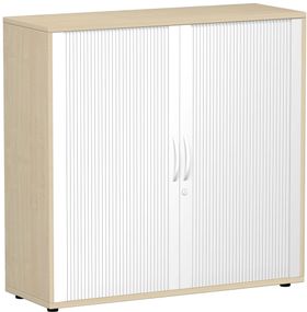 Querrollladenschrank, freistehend, 3 Ordnerhöhen, Schloss, Fachboden 32 mm Raster, 798 x 425 mm(HxT), Rollladen silber, Breite/Korpusfarbe wählbar