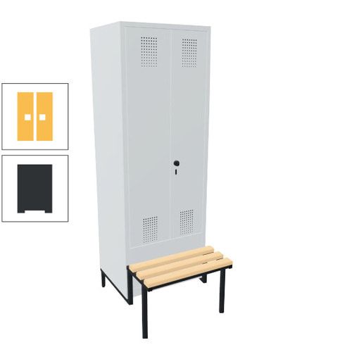 Doppel-Spind, Garderobenschrank, Buche Sitzbank integriert, 2 Abteile a 400 mm, Korpus anthrazitgrau, Tür anthrazitgrau, 1.850 x 800 x 815 mm (HxBxT)