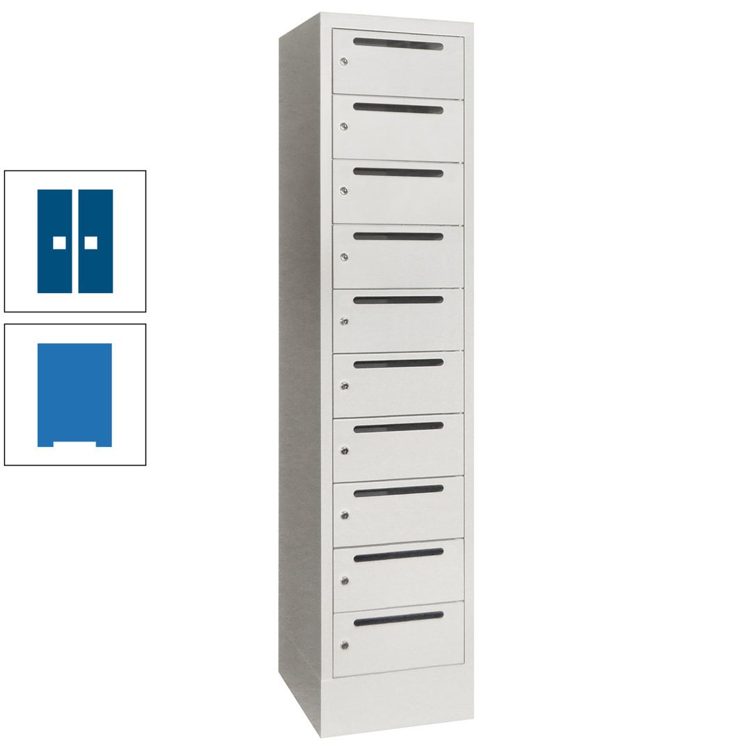 Postverteilerschrank, Schließfachschrank, 1 Abteil a 400 mm, 10 Fächer, 1.850 x 400 x 500 mm (HxBxT), Korpus anthrazitgrau, Front anthrazitgrau