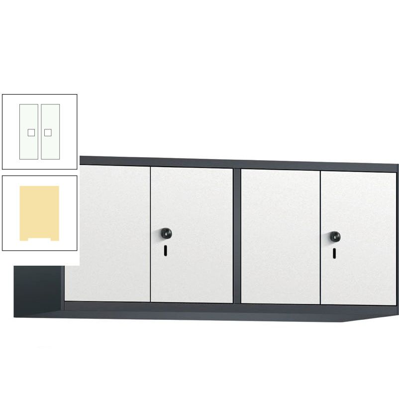 Aufsatzschrank, Schrankaufsatz, Türen paarweise, 4 Fächer a 300 mm, Farbe Pastellgelb, Tür anthrazitgrau, 500 x 1.200 x 500 mm (HxBxT)
