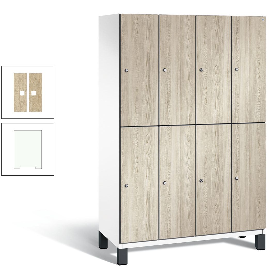 Fächerschrank, Garderobenschrank, mit Füßen, 4 Abteile, 1.980 x 1.200 x 525 mm (HxBxT), Korpus anthrazitgrau, Tür Donau-Ahorn