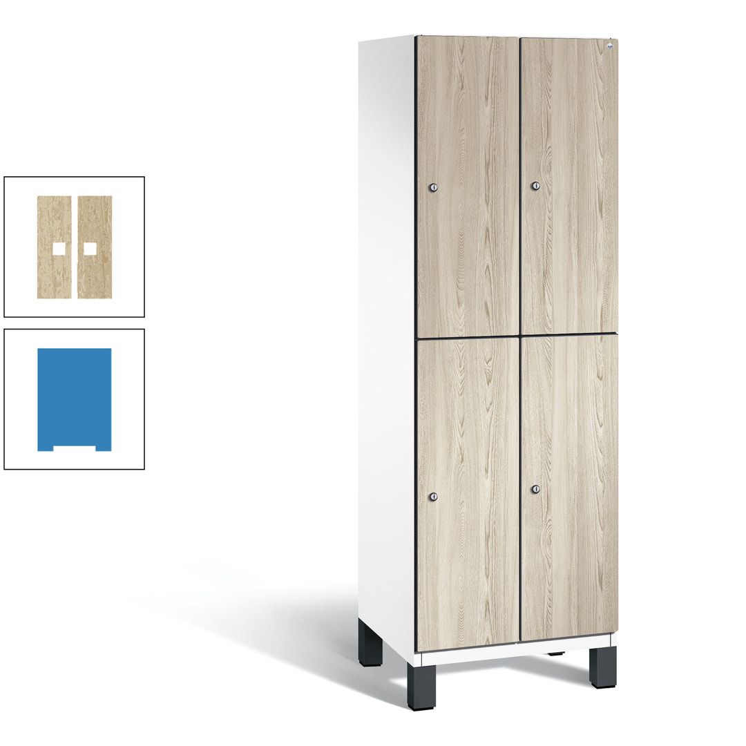 Fächerschrank, Garderobenschrank, mit Füßen, 2 Abteile, 1.980 x 600 x 525 mm (HxBxT), Korpus anthrazitgrau, Tür Donau-Ahorn