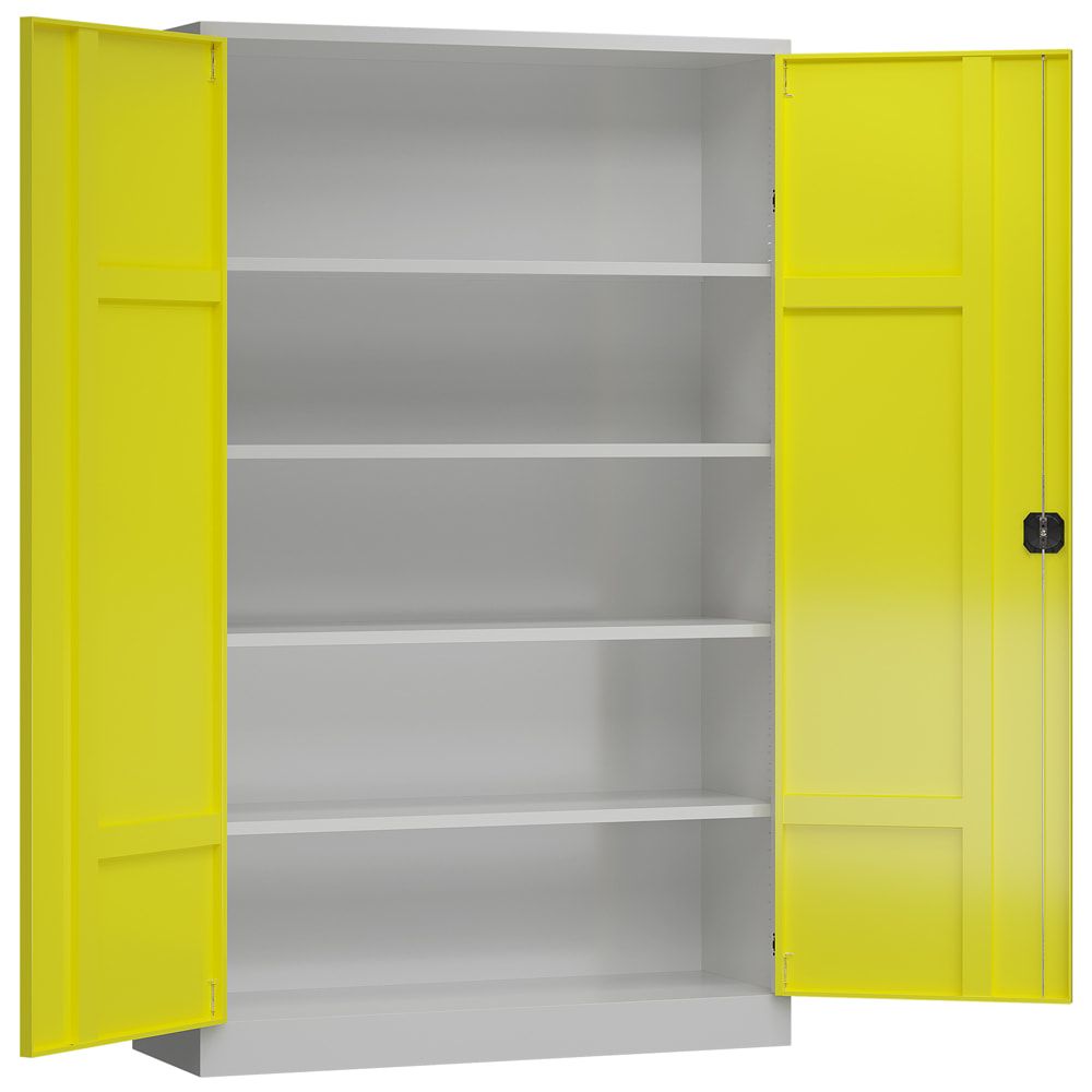 Aktenschrank, Büroschrank, abschließbar, Flügeltüren, 4 Fachböden, 1.945 x 1.200 x 420 mm (HxBxT), Stahl, Korpus und Türen lichtgrau