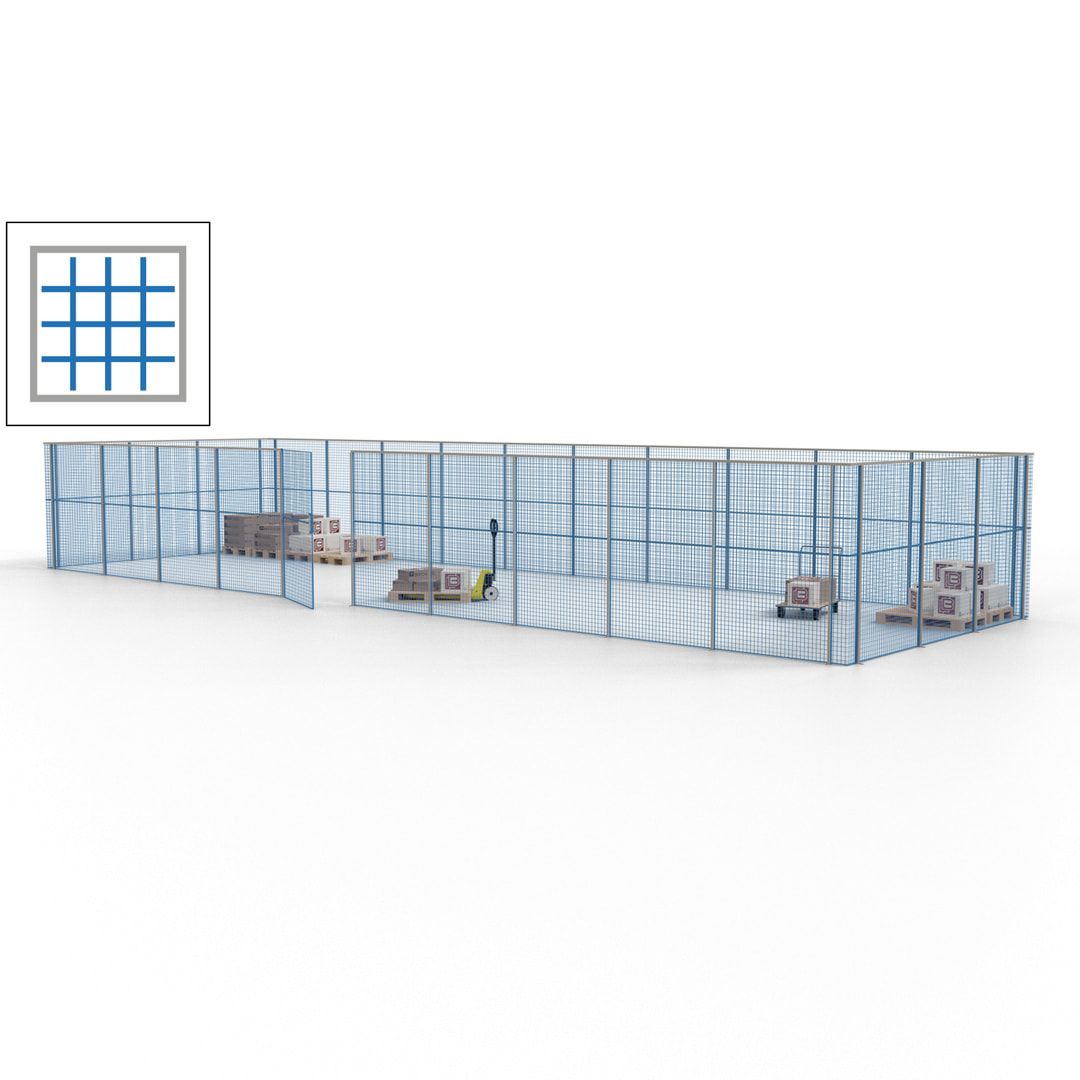 Maschinen Schutzgitter - Hallentrennwand - Sicherheitszaun - Tür - 39 m - 2.200 x 15.400 x 4.900 mm (HxBxT) - enzianblau