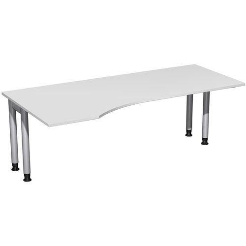 Eckschreibtisch, Ecke links, Füße einseitig verkürzt, 4-Fuß Pro, höhenverstellbar, 680-800 x 1.600 x 1.000 mm (HxBxT), Dekor Ahorn