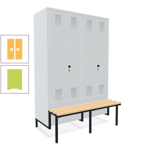 Doppel-Spind, Garderobenschrank, Buche Sitzbank integriert, 4 Abteile 300 mm, Korpus anthrazitgrau, Tür anthrazitgrau, 1.850 x 1.200 x 815 mm (HxBxT)