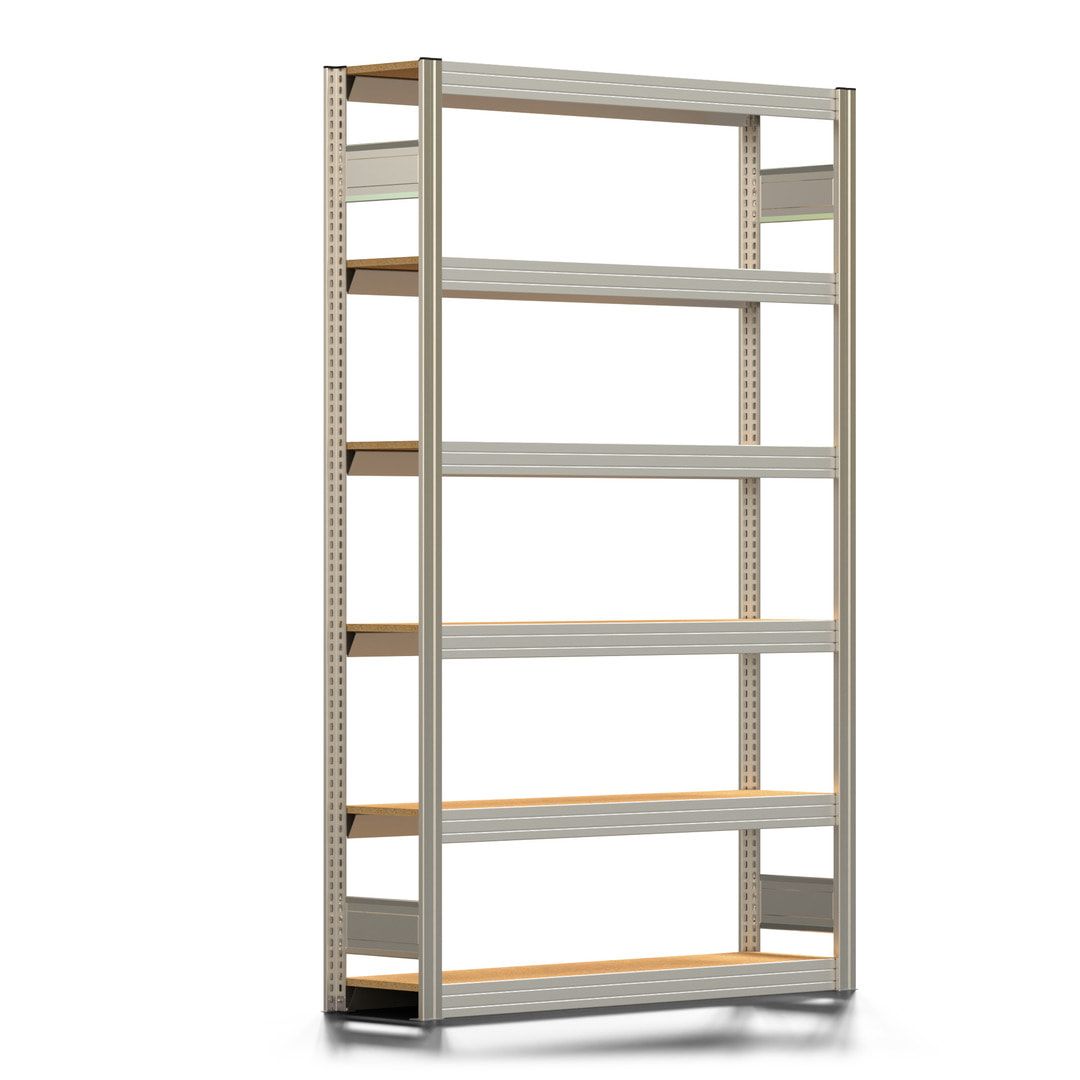 Archivregal mit Holzböden - Tiefenriegel - 6 Ebenen - 250 kg - 2.075 x 1.285 x 300 mm (HxBxT) - Anbauregal - verzinkt - Steckregal BERT