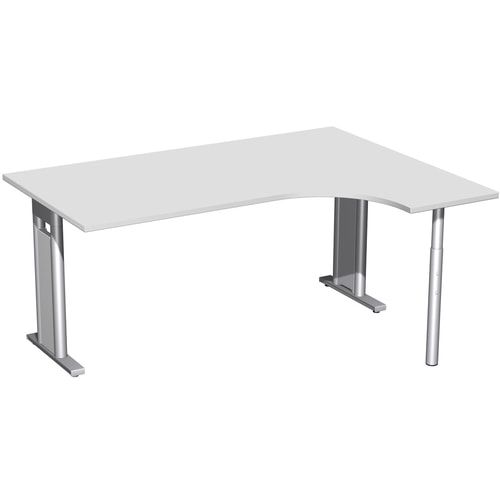 Eckschreibtisch, Ecke rechts, Füße einseitig verkürzt, C-Fuß Pro, 720 x 1.600 x 1.200 mm (HxBxT), Gestell silber, Dekor Ahorn