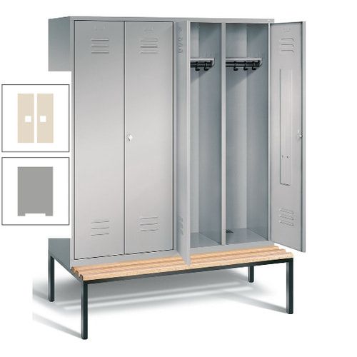 Doppel-Spindschrank, Buche Sitzbank untergebaut, 4 Abteile a 400 mm, Korpus lichtgrau, Tür anthrazitgrau, 2.090 x 1.590 x 815 mm (HxBxT)