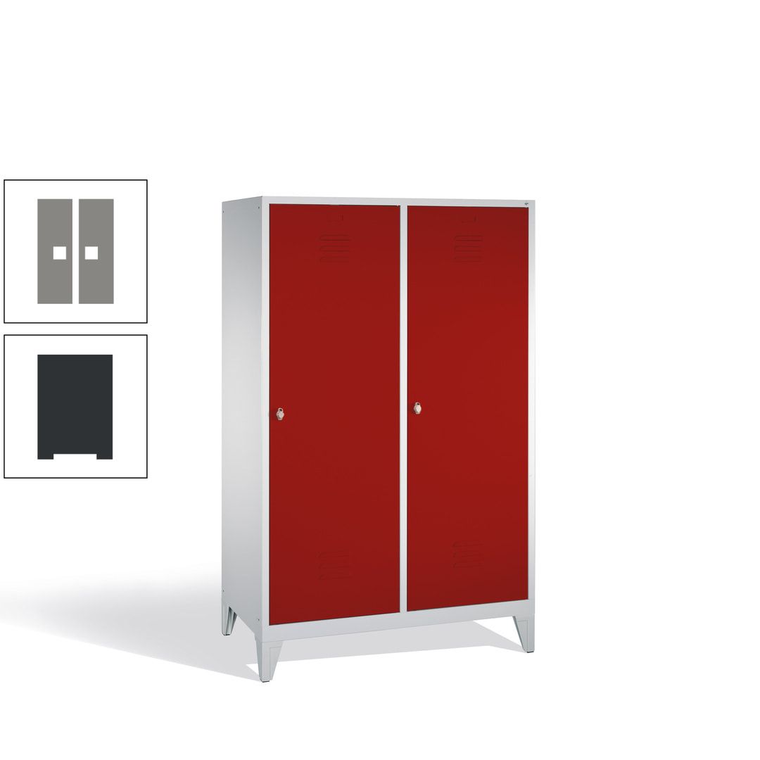 Doppel-Spind mit 2 Großtüren, Garderobenschrank mit Füßen, 4 Abteile a 300 mm, Korpus anthrazitgrau, Tür anthrazitgrau, 1.850 x 1.190 x 500 mm (HxBxT)
