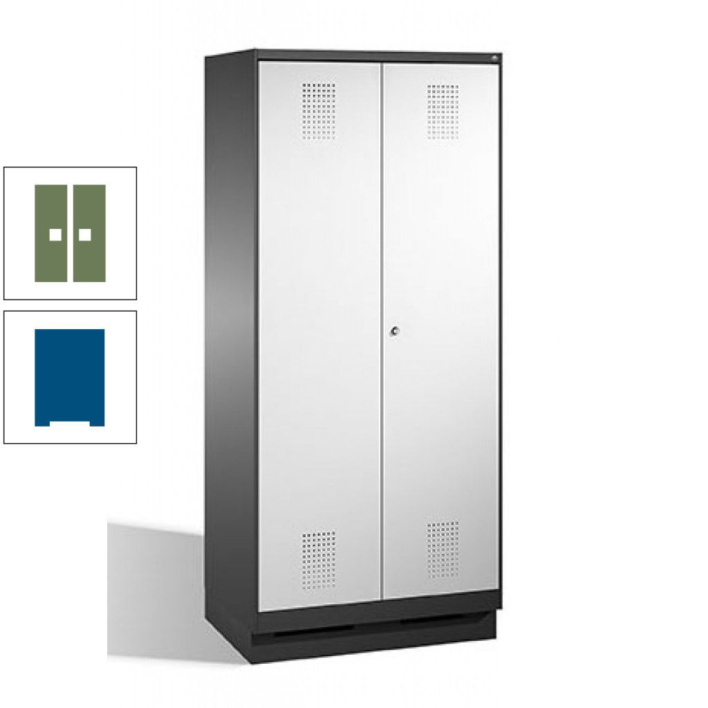 Doppel-Spind, Doppeltüren, Garderobenschrank mit Sockel, 2 Abteile a 400 mm, Korpus anthrazitgrau, Tür anthrazitgrau, 1.800 x 800 x 500 mm (HxBxT)
