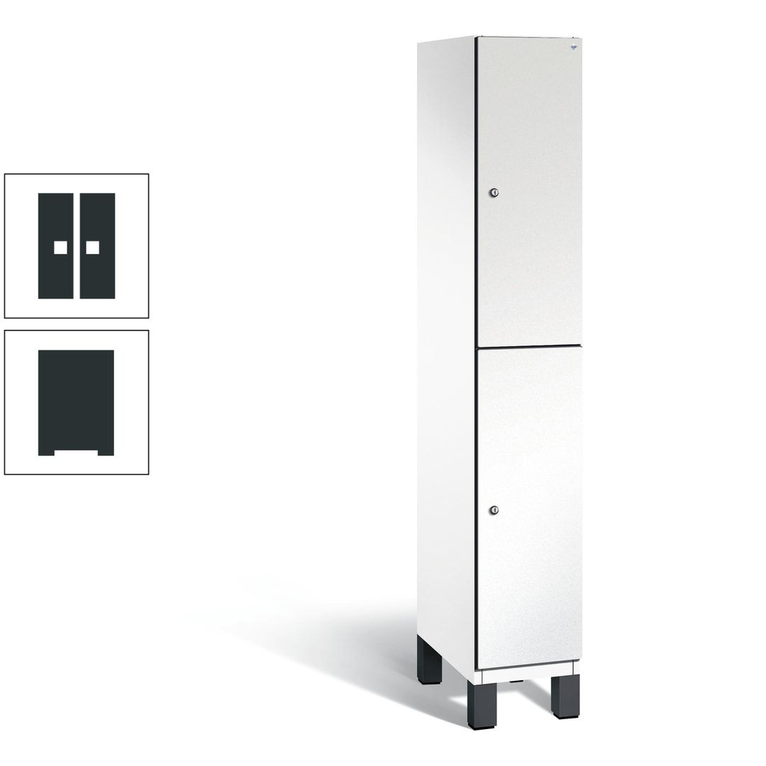 Fächerschrank, Stahlschrank, doppelstöckig, 2 Fächer, Füße, Korpus anthrazitgrau, Tür anthrazitgrau, 1.980 x 300 x 525 mm (HxBxT)