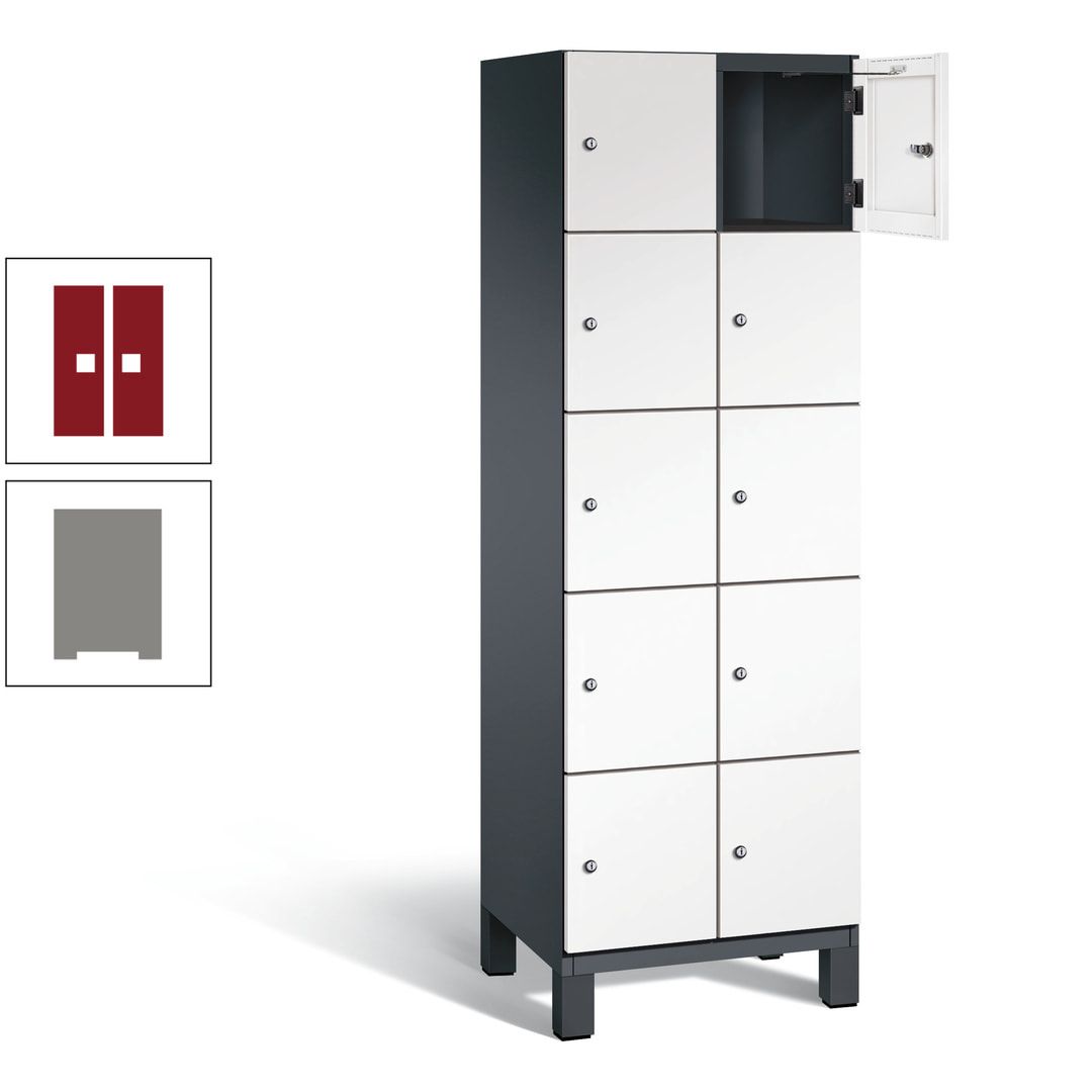 Fächerschrank, Stahlschrank, 10 Fächer, Türöffnungsbegrenzer, Füße, 1.980 x 600 x 525 mm (HxBxT), Korpus anthrazitgrau, Front anthrazitgrau