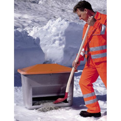 Streugutbehälter für Streusalz, Winterstreumittel, Futtermittel, mit Entnahmeöffnung, 1.100 l Volumen, 1.010 x 1.630 x 1.210 mm (HxBxT), grau/orange