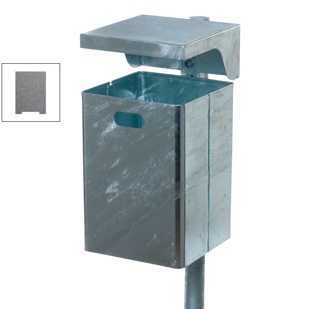 Abfallbehälter rechteckig mit Haube, Wand- oder Pfostenbefestigung, 600 x 310 x 360 mm (HxBxT), anthrazitgrau, Kommunal Abfalleimer