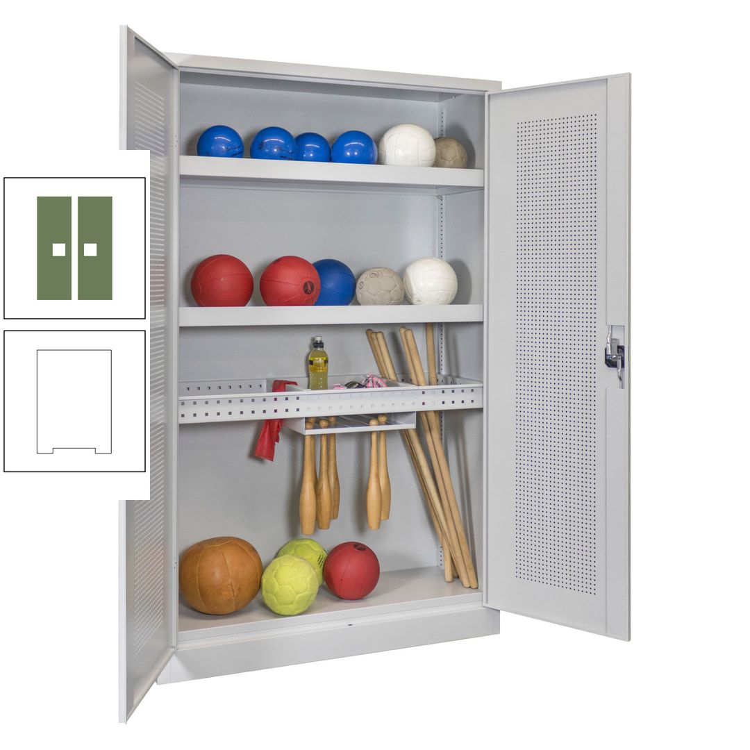 Sportschrank - Lochfeldtüren - Variante 2 - 1.950x1.200x500 mm (HxBxT) - anthrazitgrau