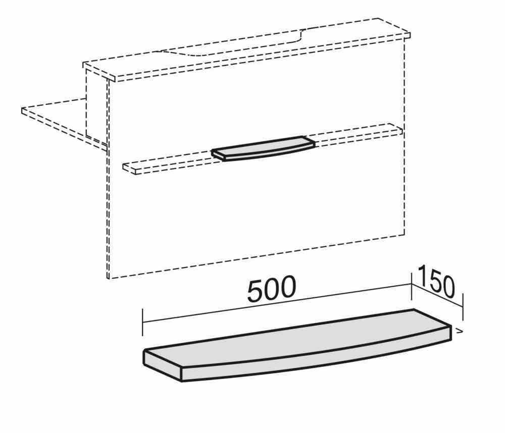 Taschenablage gebogen, einzeln oder kombinierbar, Standardposition mittig, links oder rechts, Gewicht 1 kg, 500 x 150 mm (BxT), Dekor Ahorn