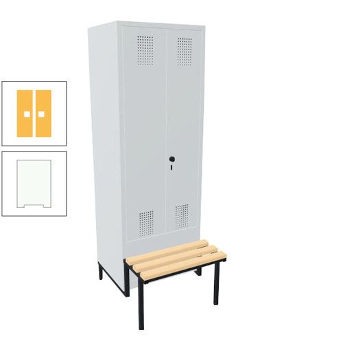 Doppel-Spind, Garderobenschrank, Buche Sitzbank integriert, 2 Abteile a 400 mm, Korpus anthrazitgrau, Tür anthrazitgrau, 1.850 x 800 x 815 mm (HxBxT)